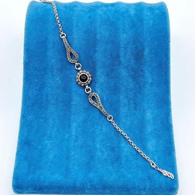 Zirkon Oltu Taşı İşçilikli 925 Ayar Gümüş Bileklik