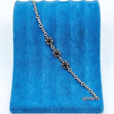 Zirkon Oltu Taşı İşçilikli 925 Ayar Gümüş Bileklik