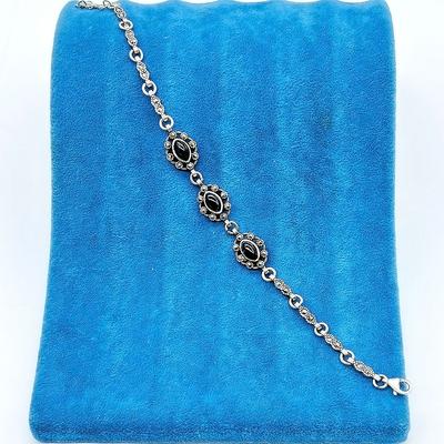 Zirkon Oltu Taşı İşçilikli 925 Ayar Gümüş Bileklik