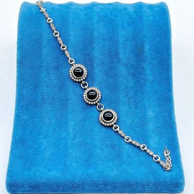 Zirkon Oltu Taşı İşçilikli 925 Ayar Gümüş Bileklik