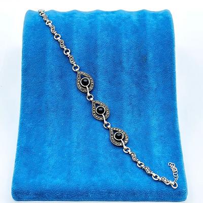 Zirkon Oltu Taşı İşçilikli 925 Ayar Gümüş Bileklik