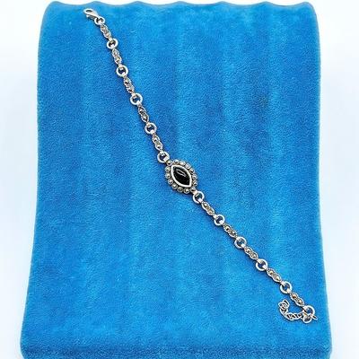 Zirkon Ve Oltu Taşı İşçilikli 925 Ayar Gümüş Bileklik