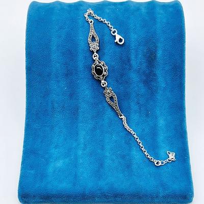 Zirkon ve Oltu Taşı İşçilikli 925 Ayar Gümüş Bileklik