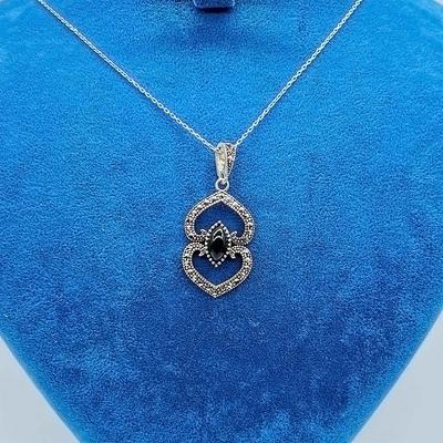 Zirkon ve Oltu Taşı Tasarım 925 Ayar Gümüş Kolye