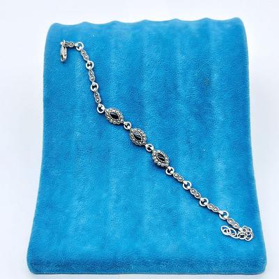 Zirkon ve Oltu Taşı Tasarım 925 Ayar Gümüş Bileklik