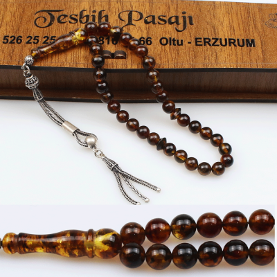 Dört Parmak Boy Koyu Renk Orijinal Kaya Damla Kehribar Tesbih